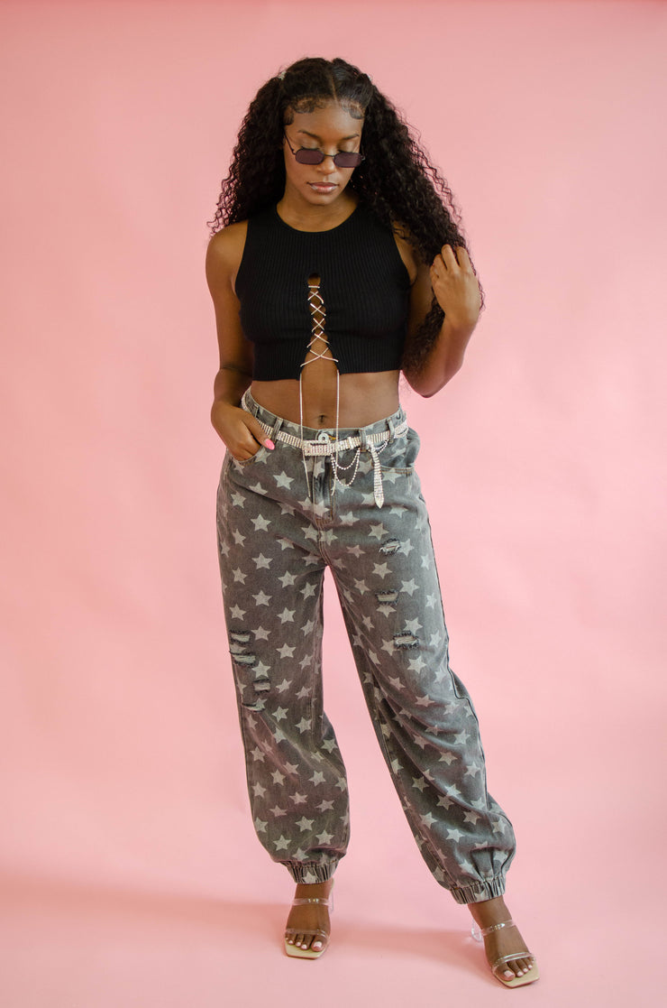 Starry Eyes Denim Joggers Black