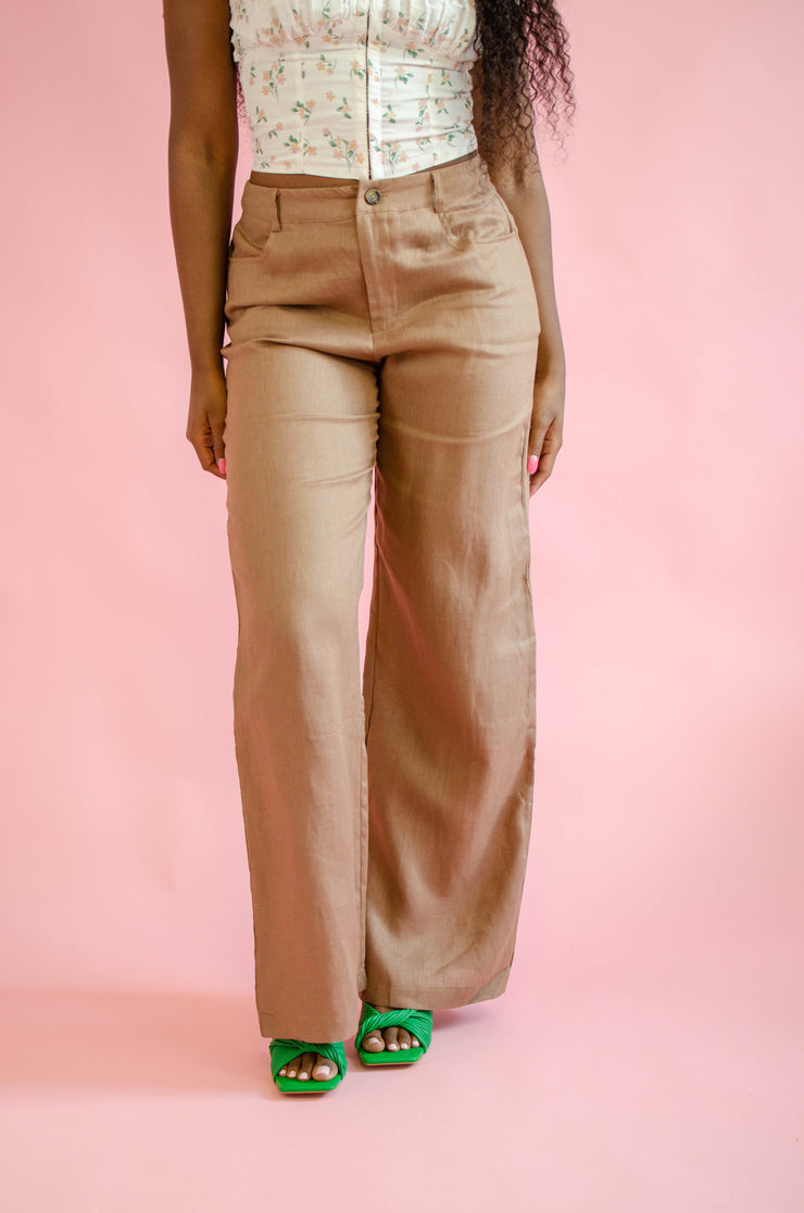 Trey Linen Wide Leg Pants Mocha