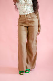 Trey Linen Wide Leg Pants Mocha