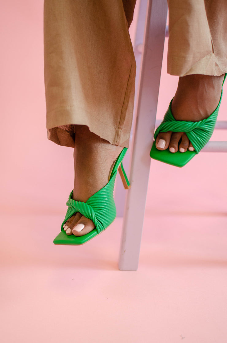 Sofia Twist Heel Sandals Green