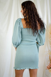 Ava Smocked Dress Slate Blue