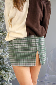 Ingrid Plaid Mini Skirt Olive