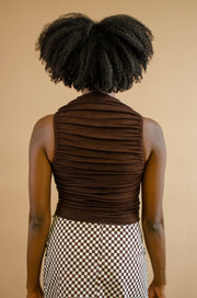 Zoe Ruched High Neck Tank Brown