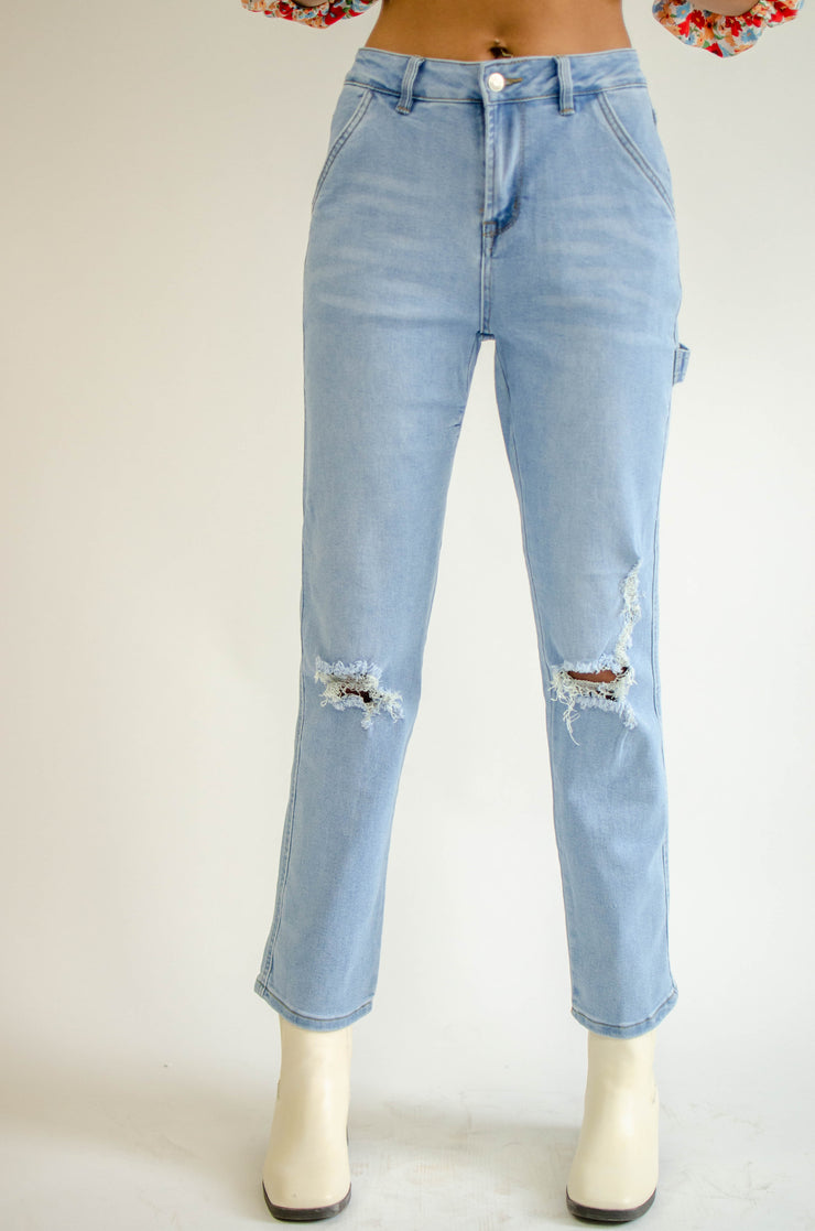 Rina High Rise Distress Jeans Light