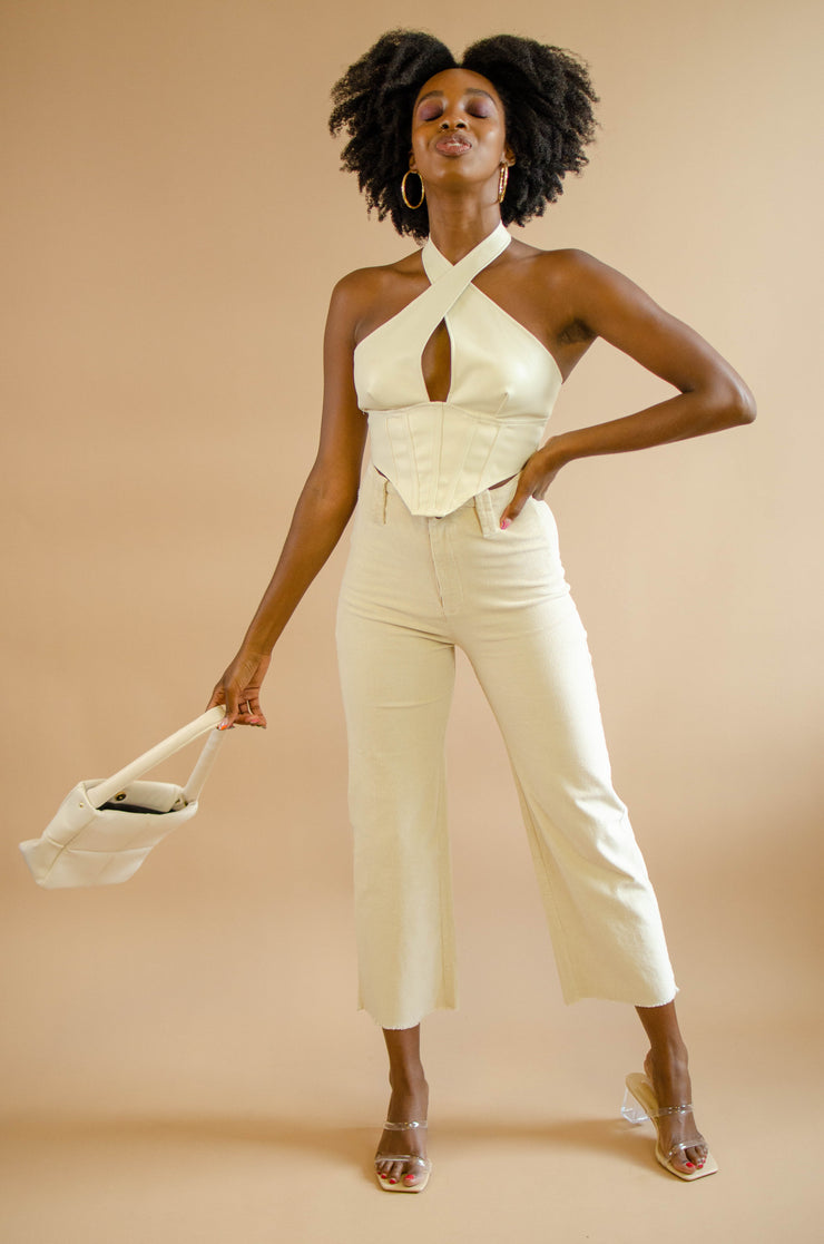 Dawn Leather Halter Top Ivory