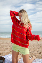 Treena Striped Sweater Red