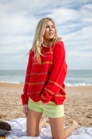Treena Striped Sweater Red