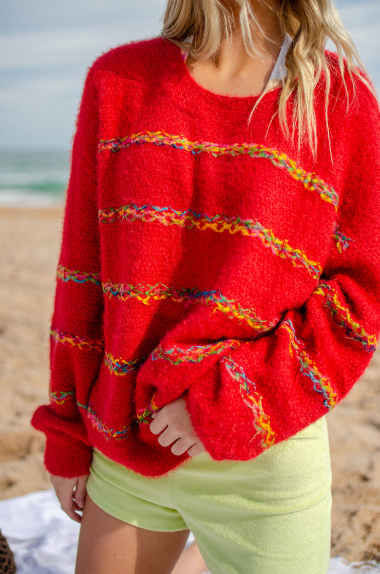 Treena Striped Sweater Red