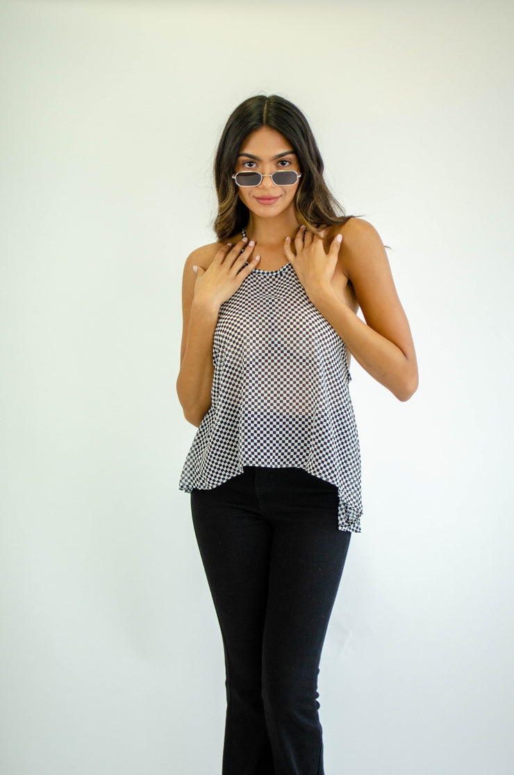 Maya Checkered Tank Black White