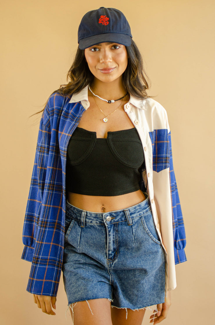 James Two Tone Flannel Top Blue