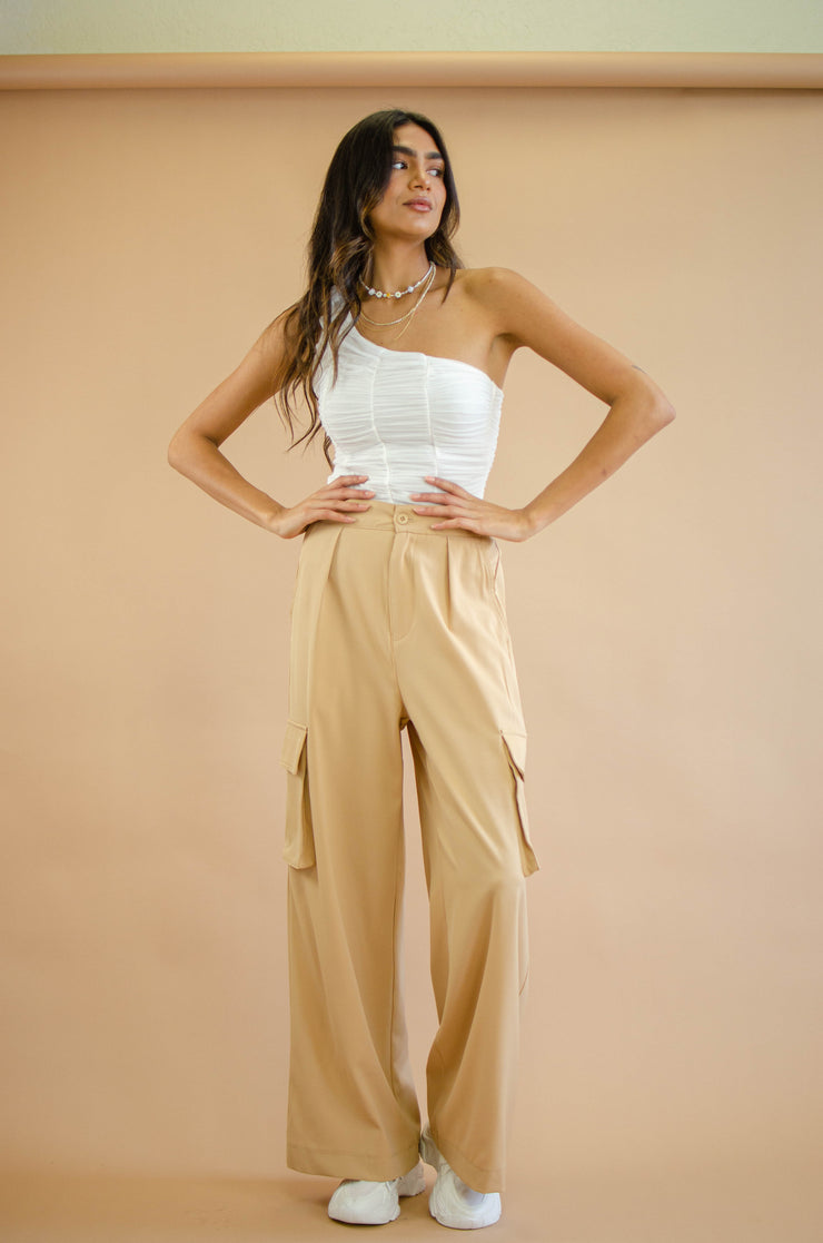 Ocean Wide Leg Cargo Pants Tan