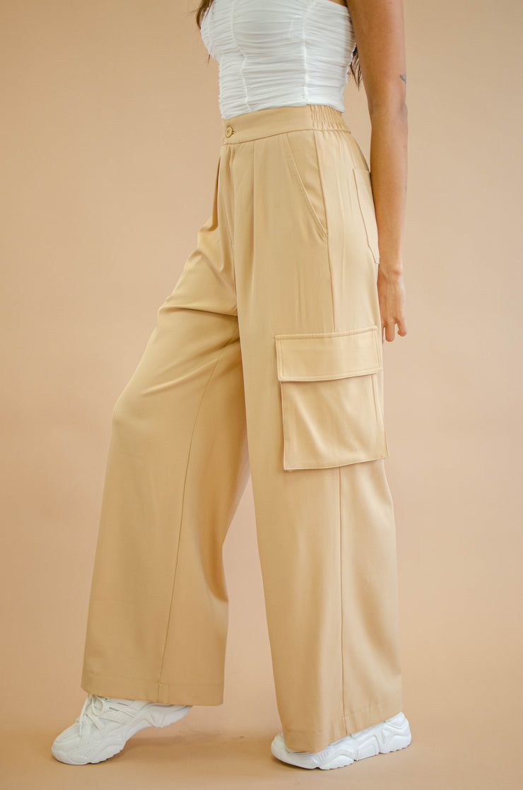 Ocean Wide Leg Cargo Pants Tan