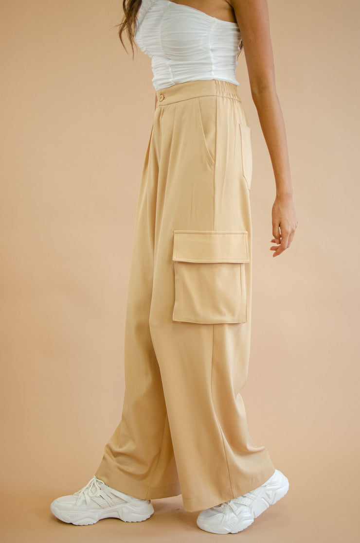 Ocean Wide Leg Cargo Pants Tan