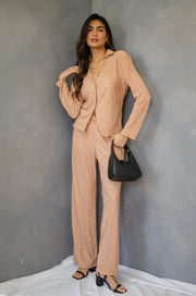 Daniella Satin Plisse Top Taupe