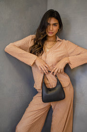 Daniella Satin Plisse Top Taupe
