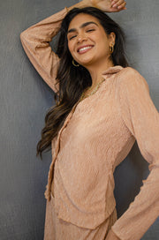 Daniella Satin Plisse Top Taupe