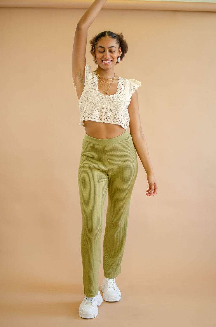 Molly Ribbed Knit Pants Olive