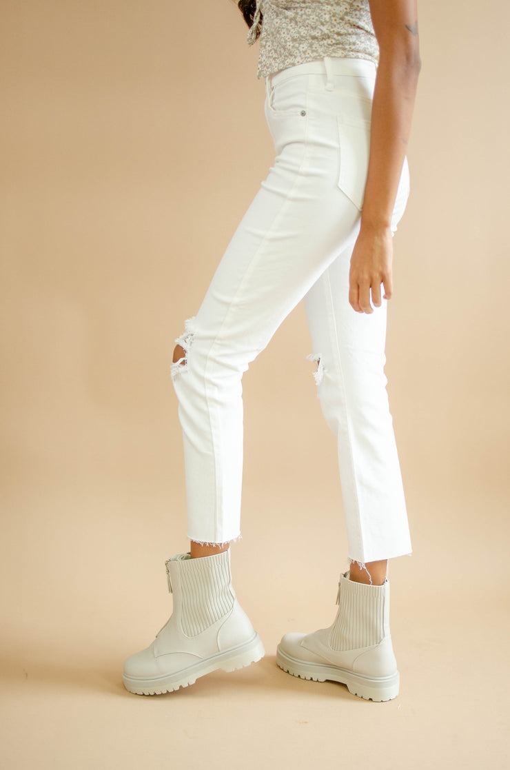 Eunina Ally Cropped Straight Jeans White