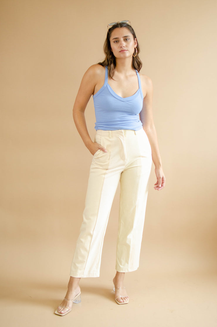 Sadie Split Panel Straight Pants Ivory