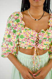 Leah Floral Tie Crop Top Green