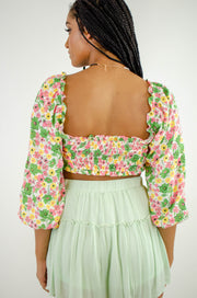 Leah Floral Tie Crop Top Green