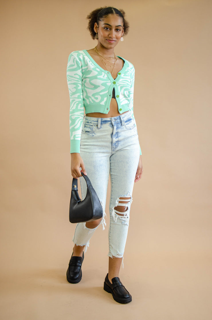 Good Reputation Marble Cardigan Green