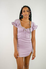 Harmony Satin Milkmaid Dress Lilac