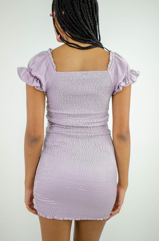 Harmony Satin Milkmaid Dress Lilac