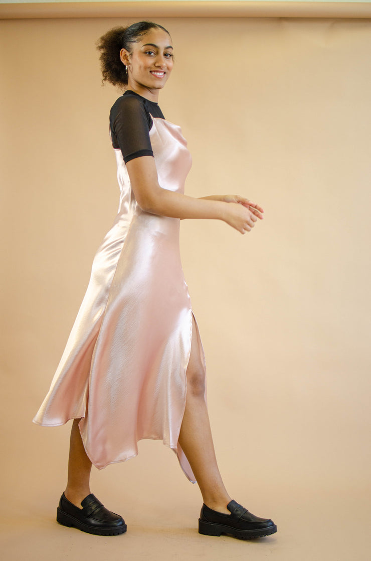 Tilly Bias Slit Midi Dress Pink