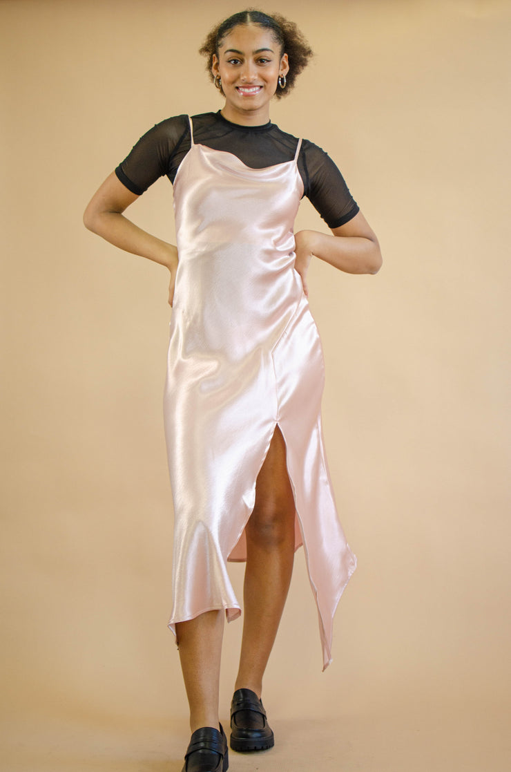 Tilly Bias Slit Midi Dress Pink