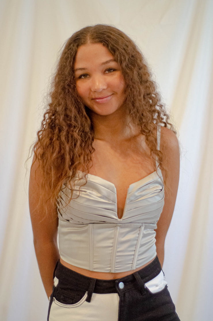 Paris Pleated Corset Top Silver