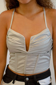 Paris Pleated Corset Top Silver