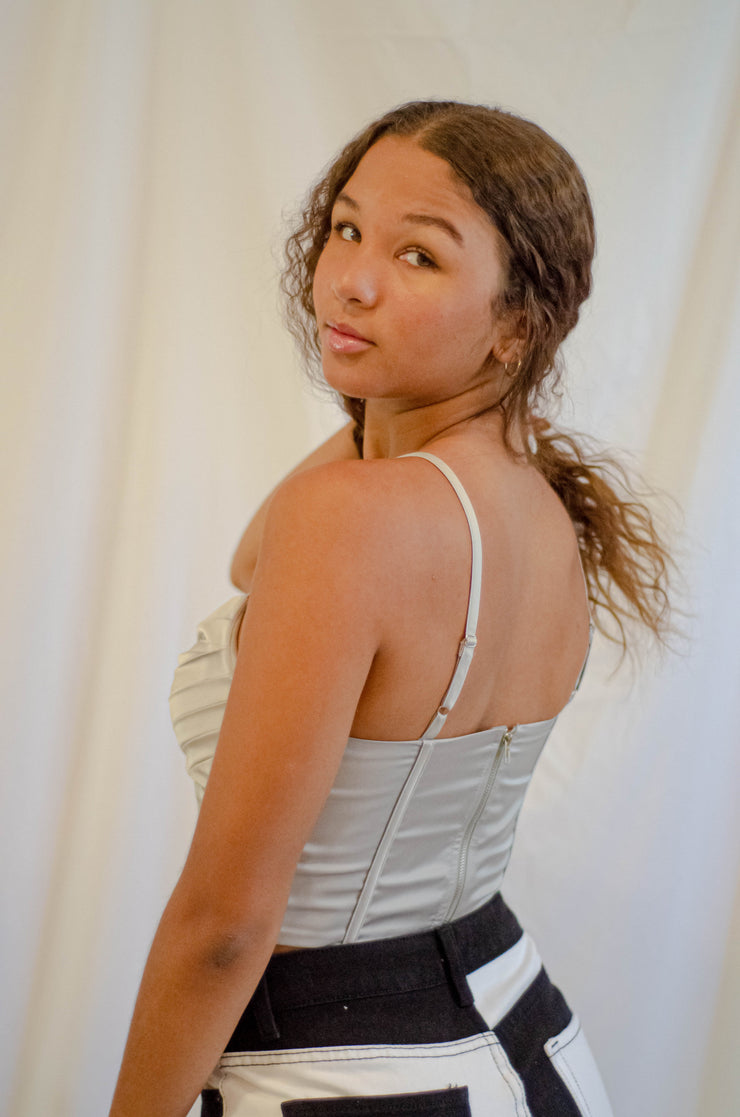 Paris Pleated Corset Top Silver