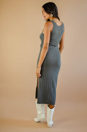 Kya Tie-Front Midi Knit Dress Charcoal
