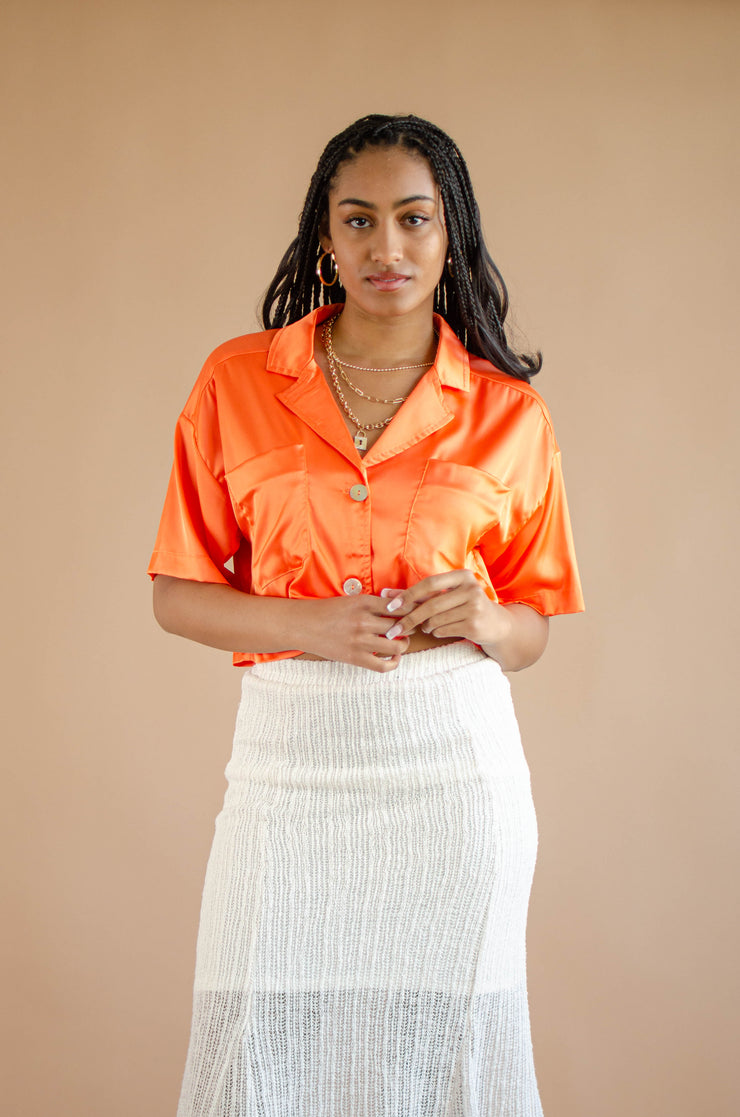Avery Satin Crop Top Orange