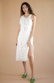 Ana Fringe Midi Dress White