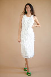 Ana Fringe Midi Dress White