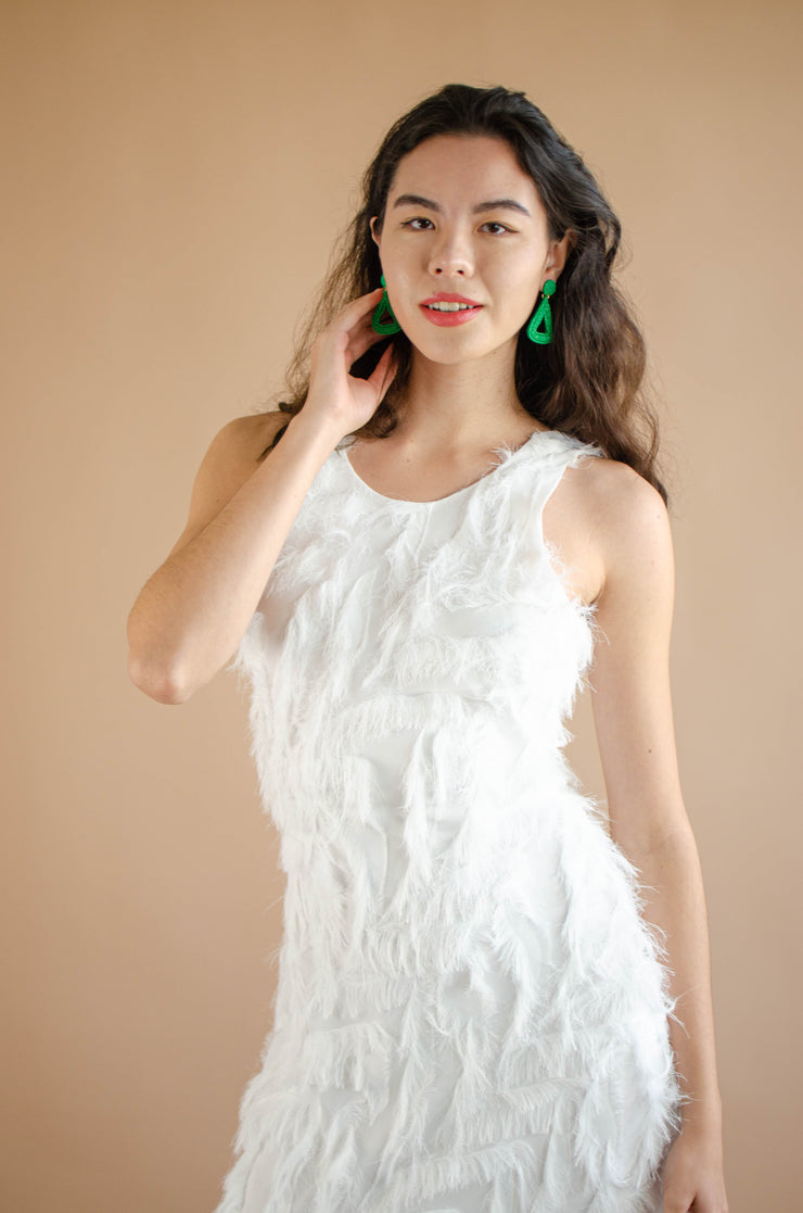 Ana Fringe Midi Dress White