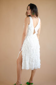 Ana Fringe Midi Dress White