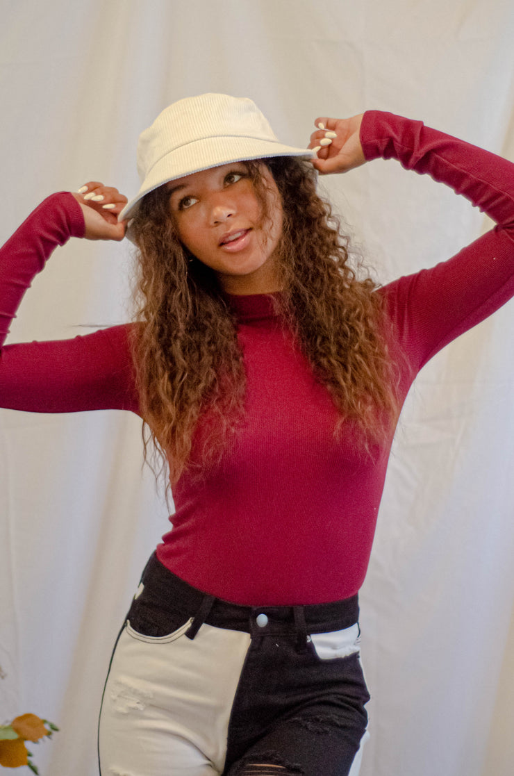 Easha Mock Neck Bodysuit Wine