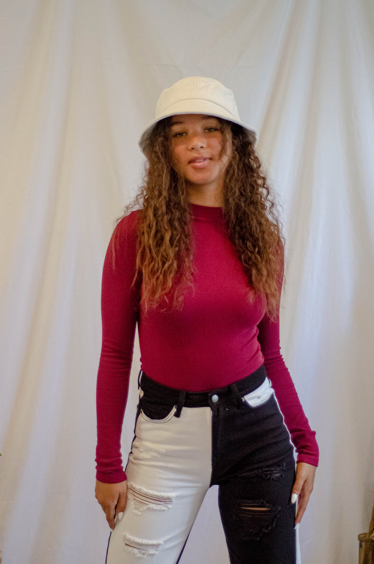 Easha Mock Neck Bodysuit Wine