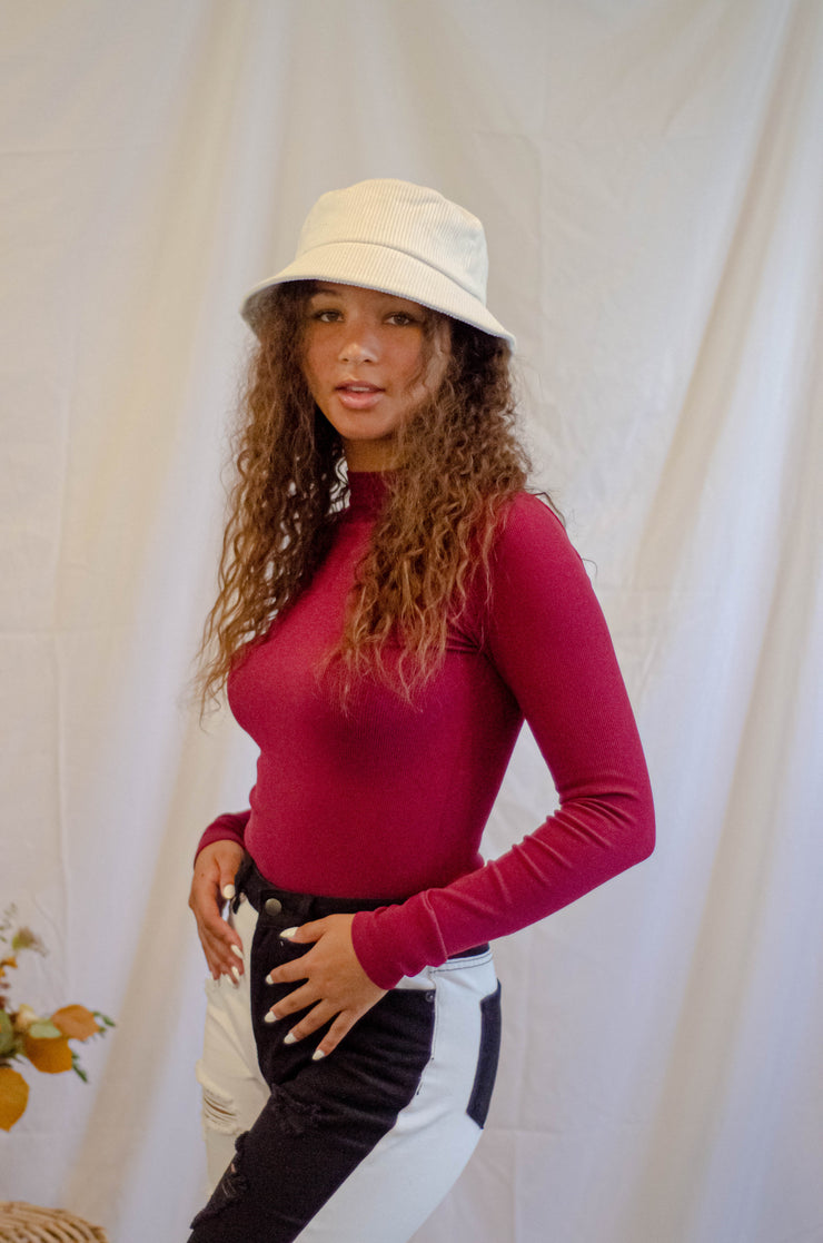 Easha Mock Neck Bodysuit Wine