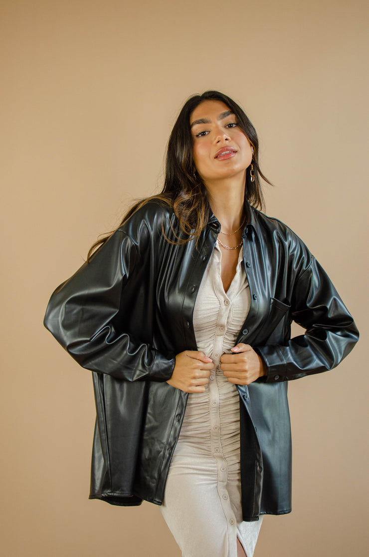 Audrey Leather Shacket Black