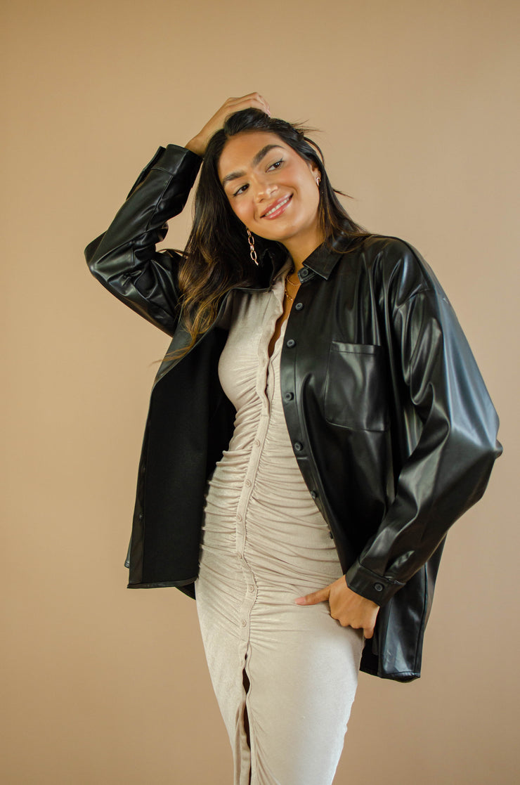 Audrey Leather Shacket Black
