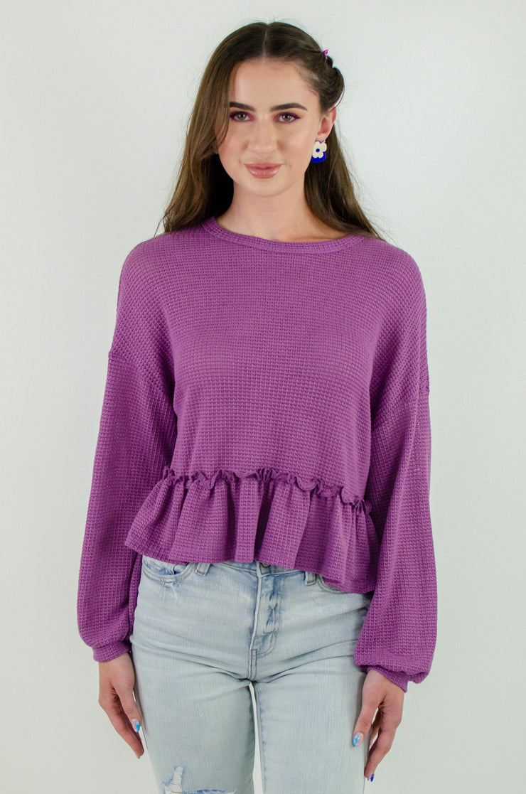Martina Peplum Knit Top Purple