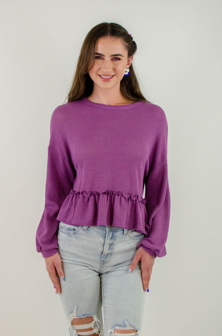 Martina Peplum Knit Top Purple