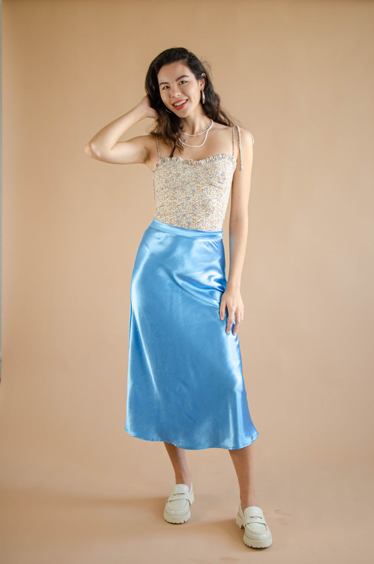 Tanna Satin Midi Skirt Blue