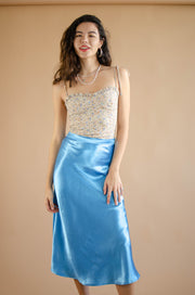Tanna Satin Midi Skirt Blue