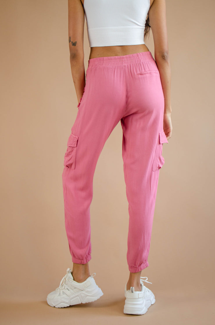 Ellie Washed Fray Joggers Coral