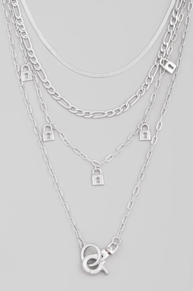 Layered Padlock Charm Necklace